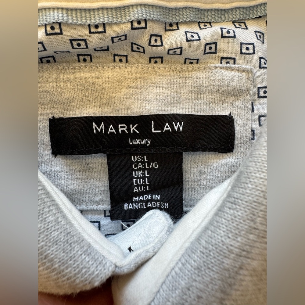 Mark Law Luxury‎ grey cotton blend long sleeve polo shirt men’s L - Picture 3 of 4